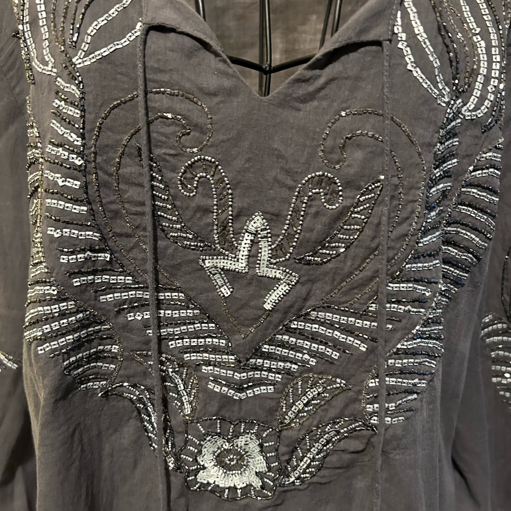 Boston Proper Beaded 3/4 Sleeve Boho Top - Picture 3 of 11
